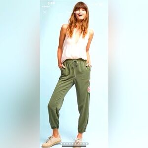 anthropologie “Jarvis” embroidered floral jogger pants/Boho green size small.